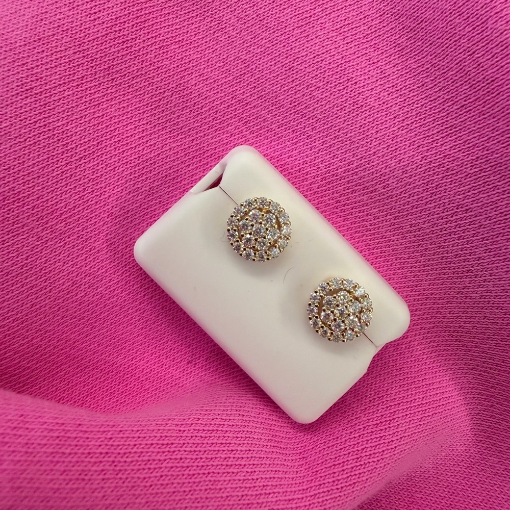 Moissanite 2 ct S925 Gold Crystal Pave Round Stud Earrings